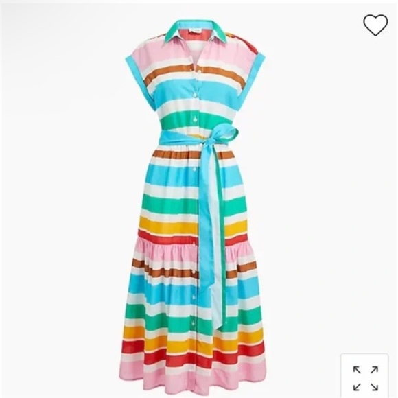 J CREW RAINBOW STRIPED COLLARED SHIRT MIDI TIE WAIST DRESS NWT - Picture 6 of 7